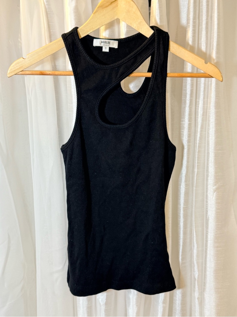 Agolde Black Ribbed Tank with Asymmetric Neck Cutout